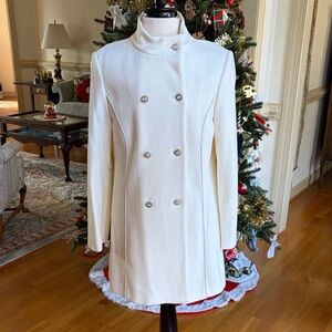 Elegant Winter White Double-Breasted Dress Coat